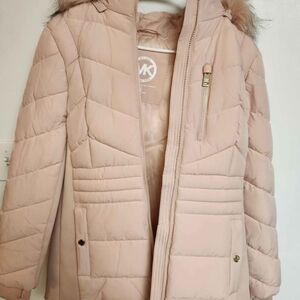 New Michael Kors Blush Puffer Jacket with Fur Trim